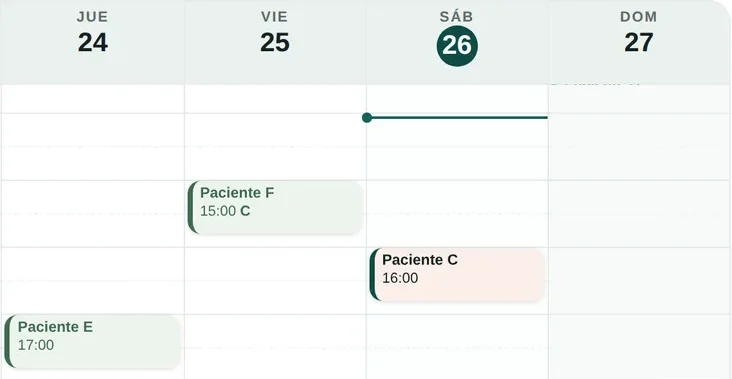 Agenda semanal: turnos del jueves al domingo, con el día de hoy marcado